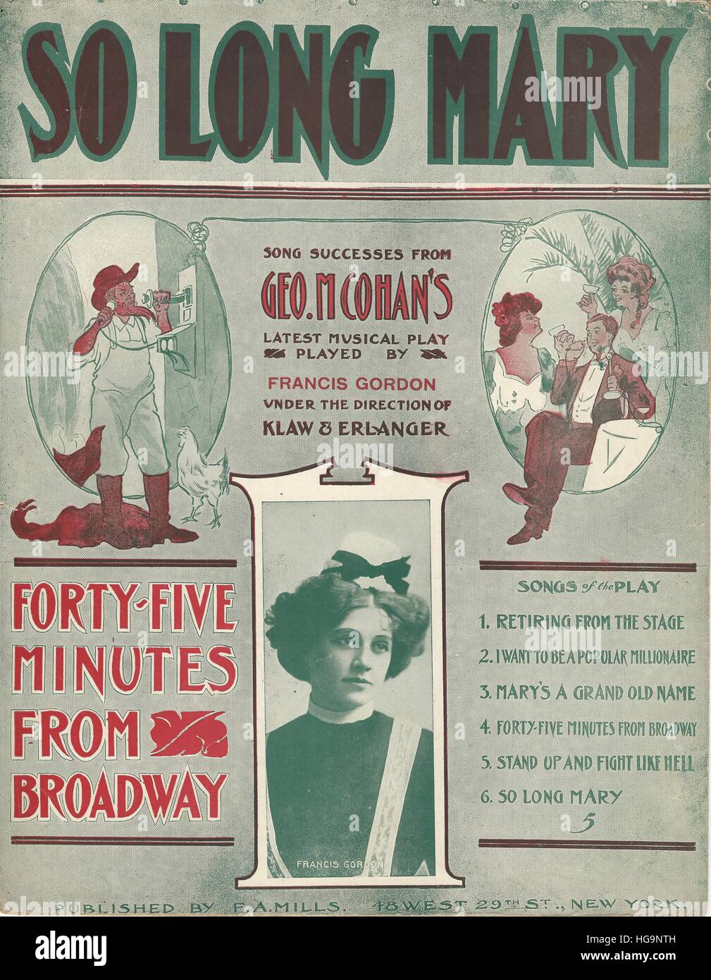 "Quarantacinque minuti da Broadway' 1906 George M. Cohan Musical foglio di copertura di musica Foto Stock