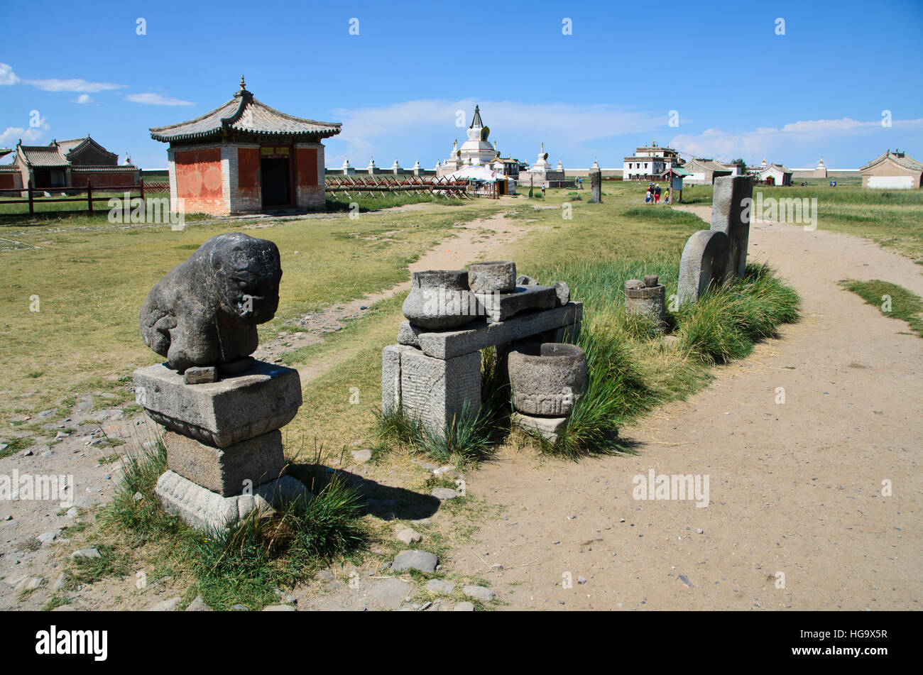 Antiche sculture in pietra in Erdene Zuu monastero Foto Stock