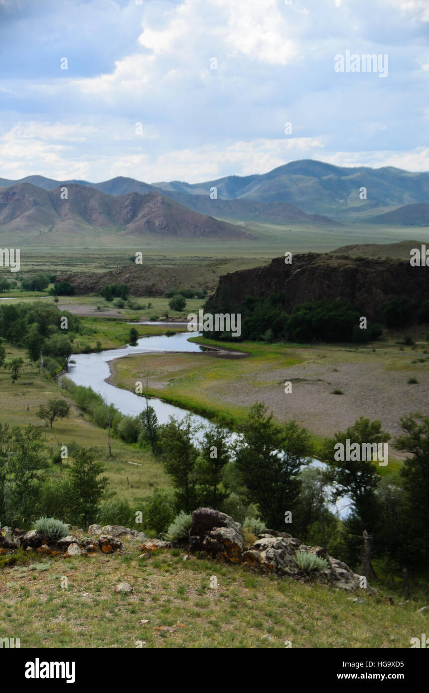Punto di vista nella tra il viaggio in mongolo Foto Stock