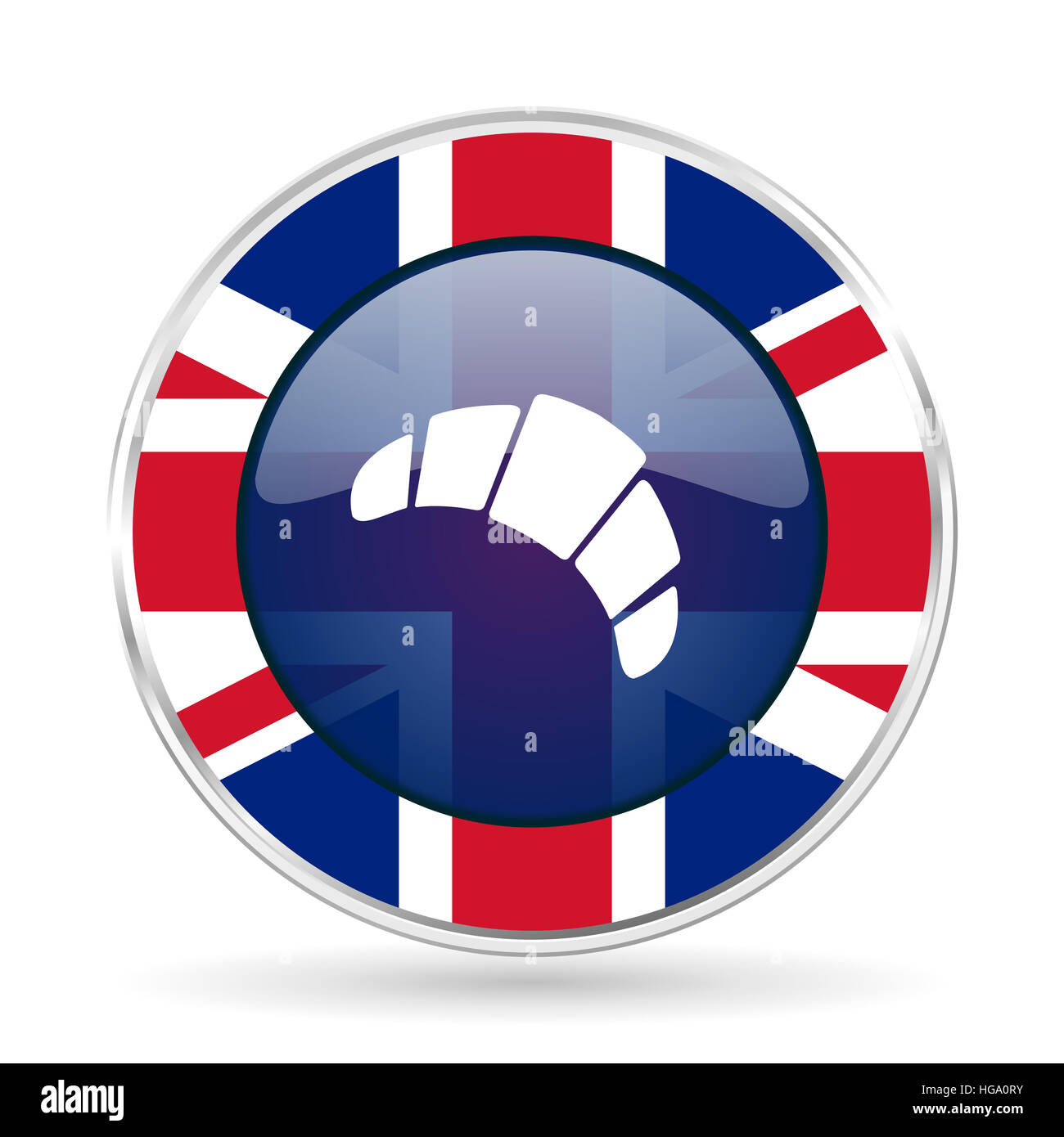 Croissant design britannico icona - round argento metallico pulsante di confine con la Gran Bretagna bandiera Foto Stock