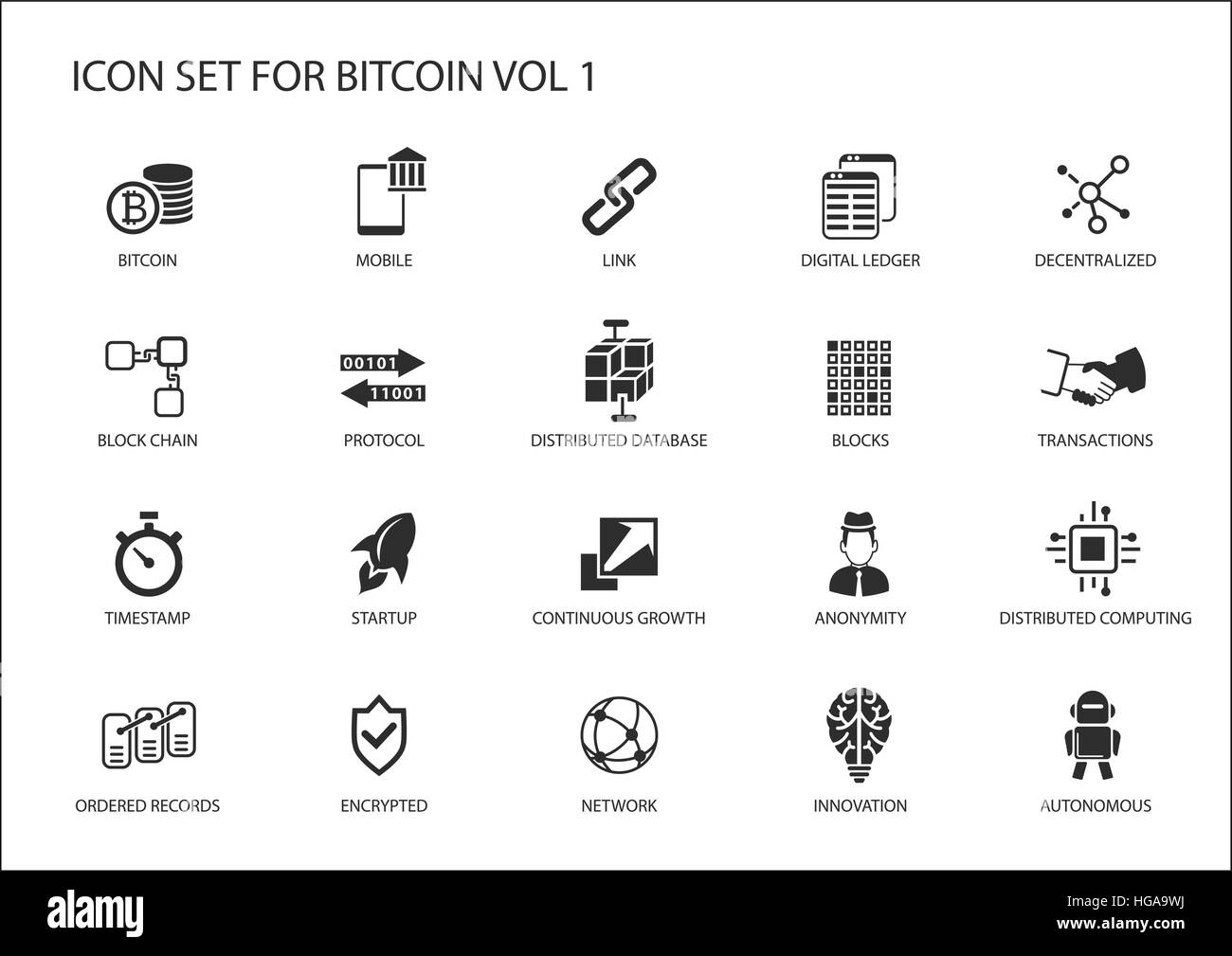 Bitcoin icone vettoriali Illustrazione Vettoriale