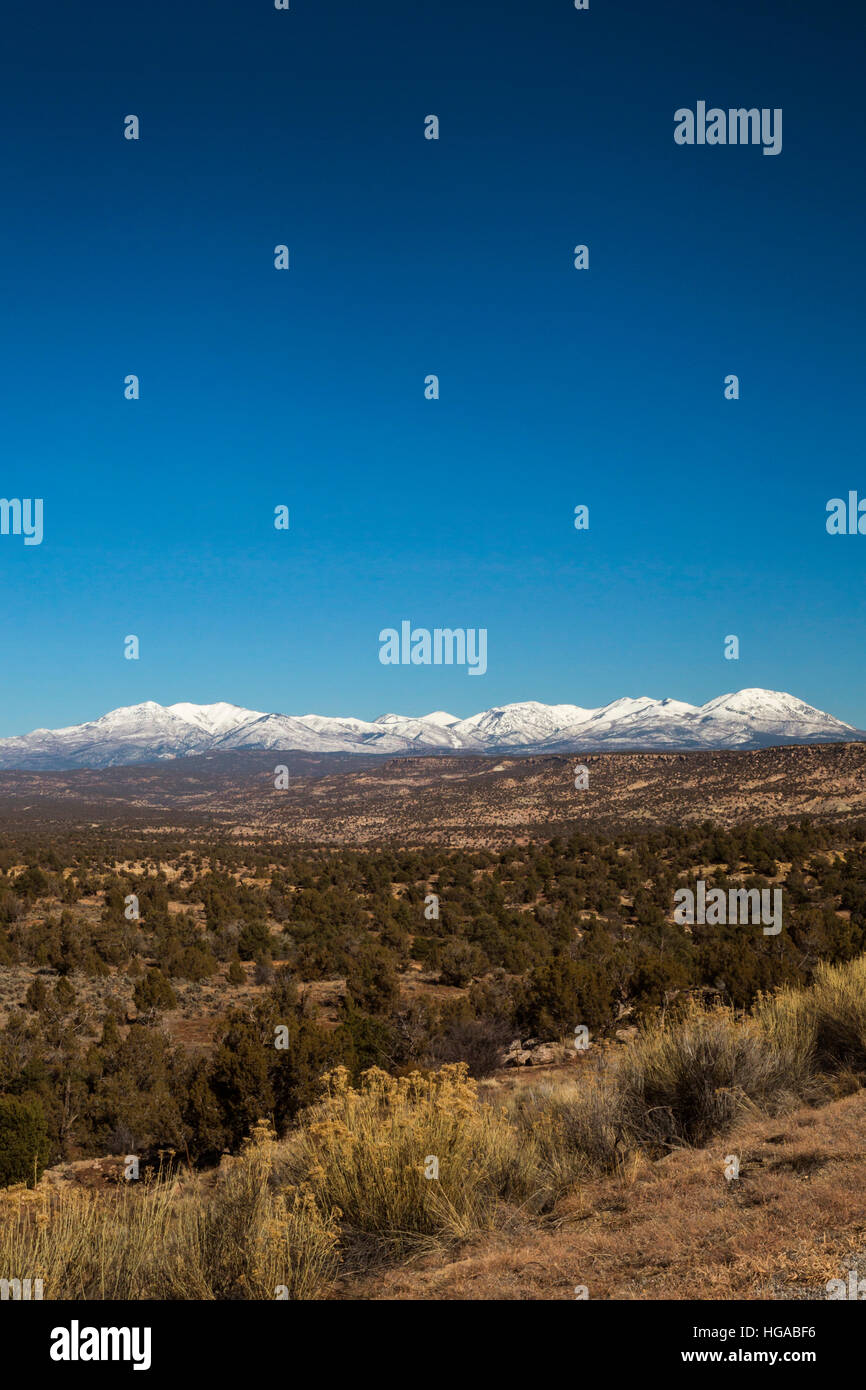 Blanding, Utah - porta le orecchie Monumento Nazionale ant Abajo Mountains. Foto Stock