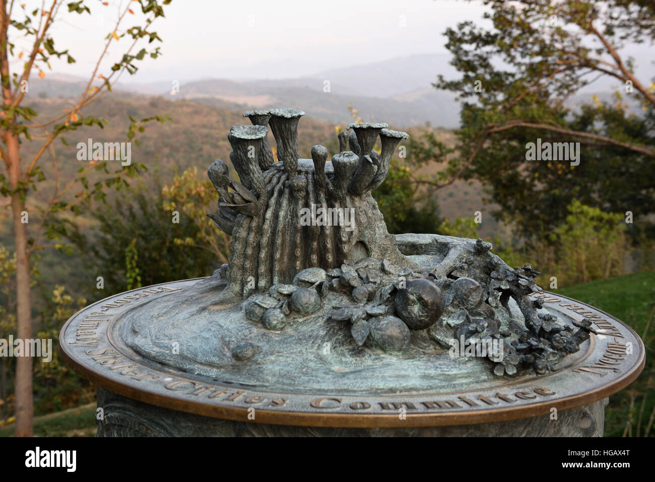 Tucson Almaty città sorella placca con cactus fioriti su Kok Tobe mountain Kazakistan Foto Stock