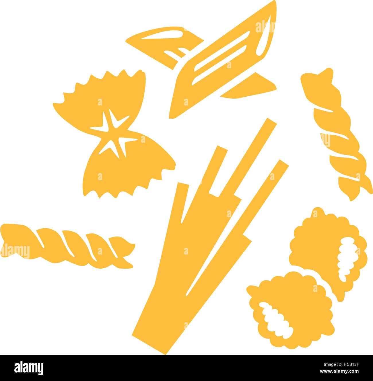 Variazioni di pasta - spaghetti rigatoni fusilli Illustrazione Vettoriale