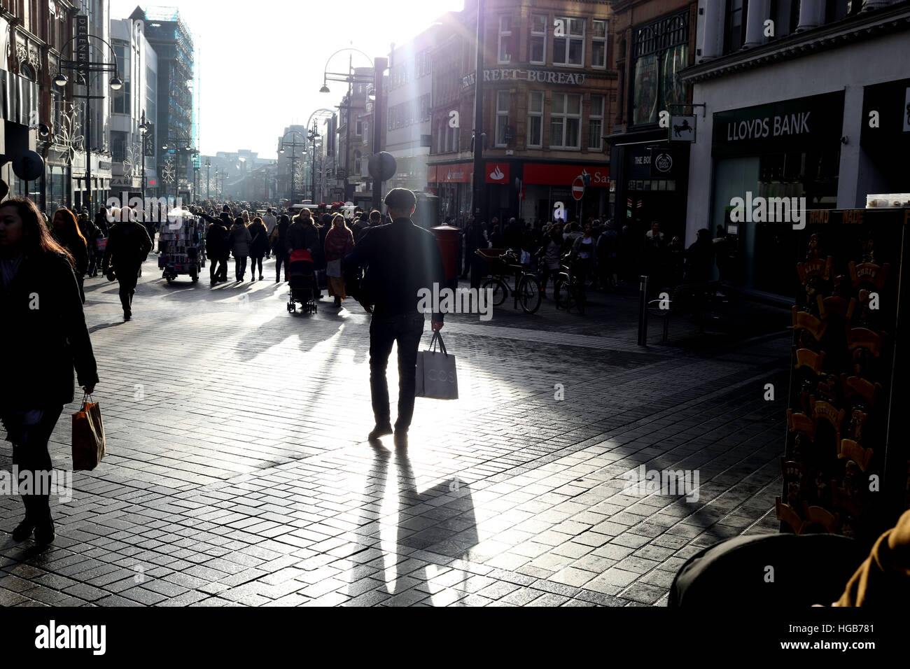 Centro citta' Zona Shopping Leeds Foto Stock