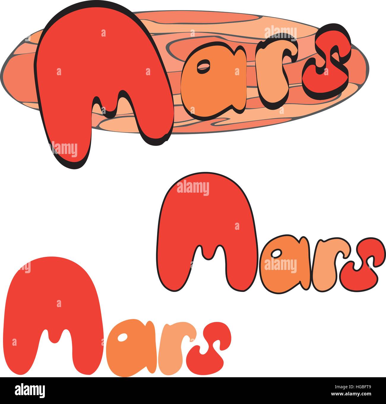 Pianeta rosso marte nello spazio con stelle e navette. Illustrazione Vettoriale