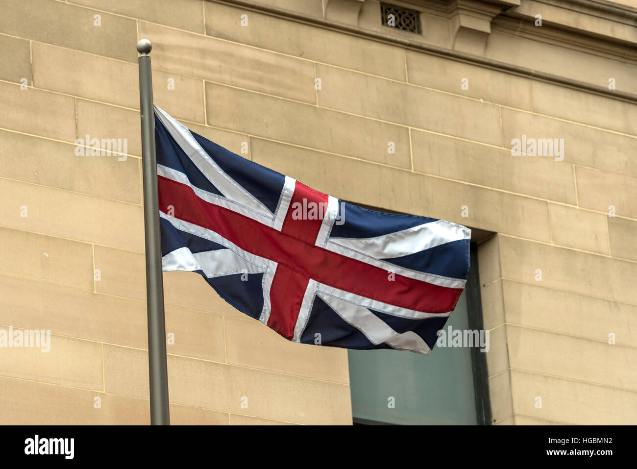 Grande Unione Bandiera della Gran Bretagna utilizzato dal 1606 al 1801. Flag è in volo da un palo in Sydney, Nuovo SouthWales, Australia Foto Stock