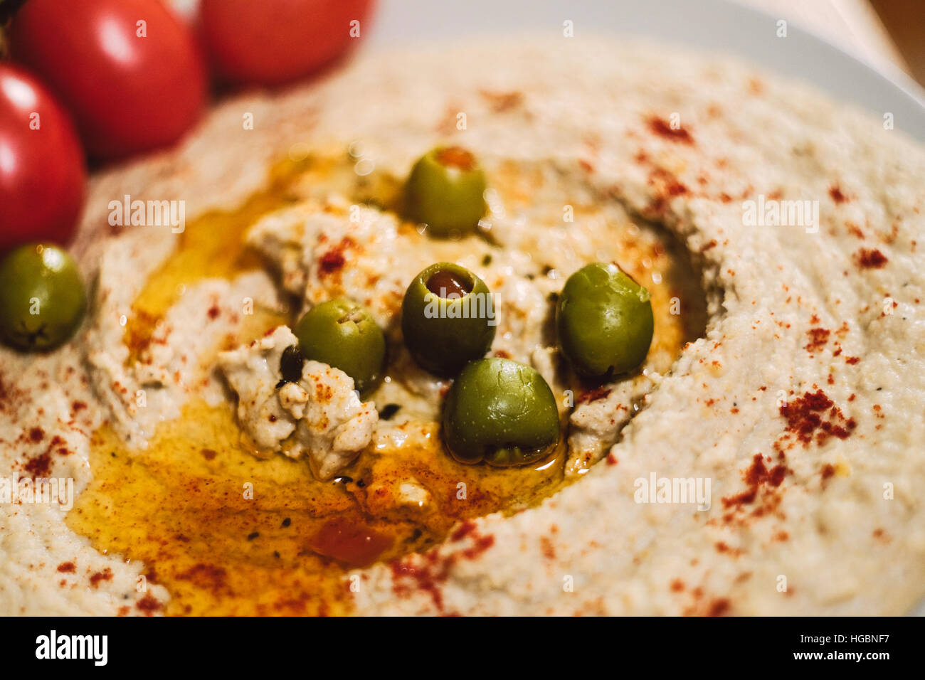 In casa il cibo di humus. Foto Stock