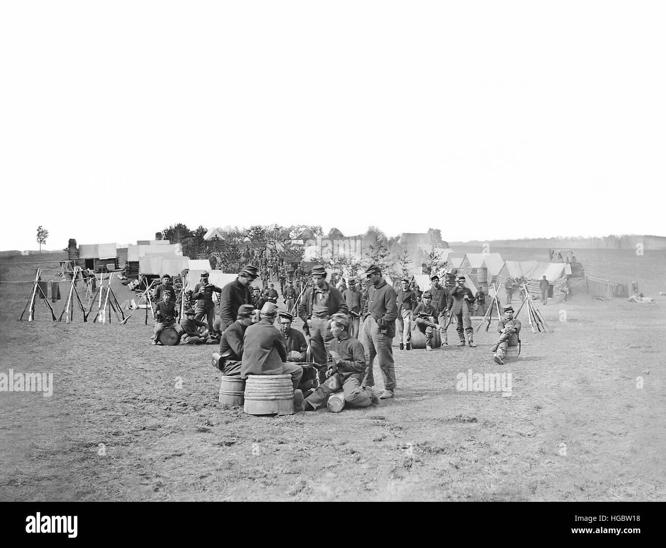 Il Camp la scena durante la Guerra Civile Americana. Foto Stock