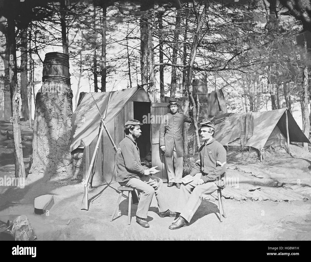 Il Camp la scena durante la Guerra Civile Americana. Foto Stock