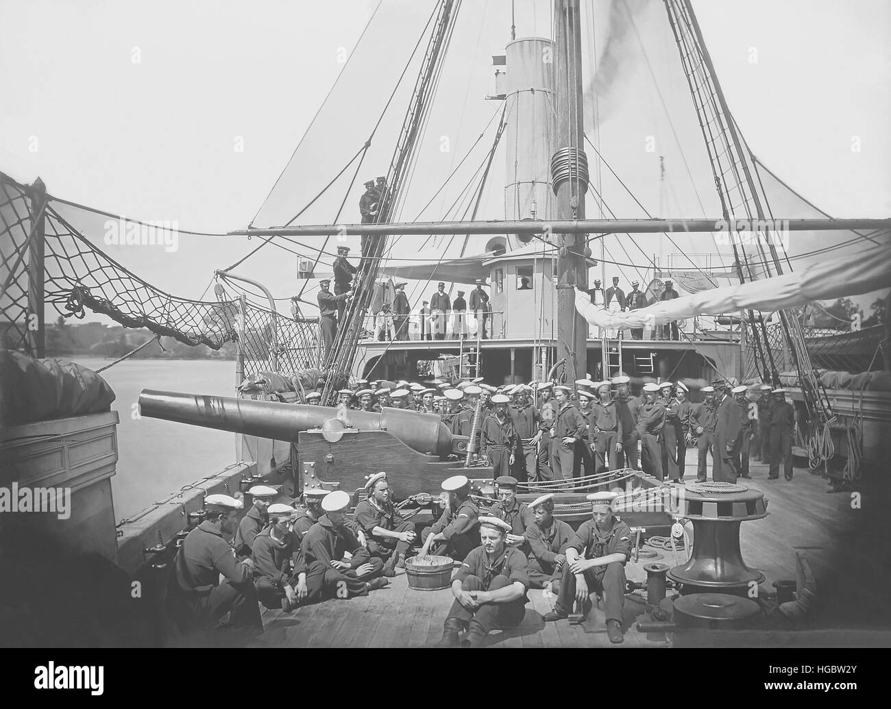 Cannoniere USS Mendota su James River durante la Guerra Civile Americana. Foto Stock