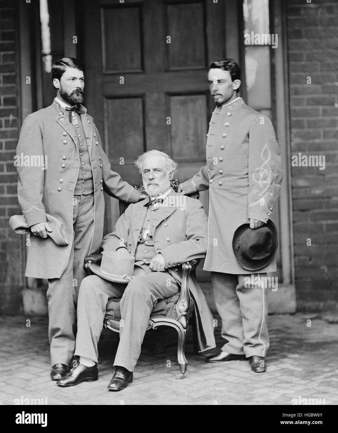 Robert E. Lee con il figlio maggiore e aide. Foto Stock