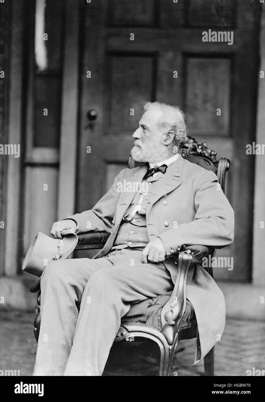 Esercito confederato generale Robert E. Lee seduto in poltrona. Foto Stock