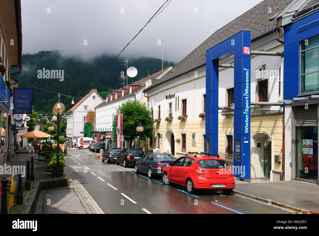 Mürzzuschlag: City Hall e sport invernali museum, Obere Steiermark, Steiermark, Stiria, Austria Foto Stock