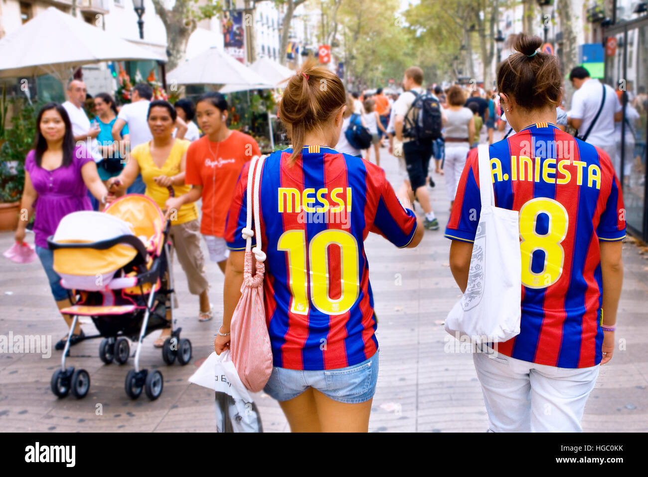FC Barcelona tifosi su Las Ramblas, Barcelona Foto Stock