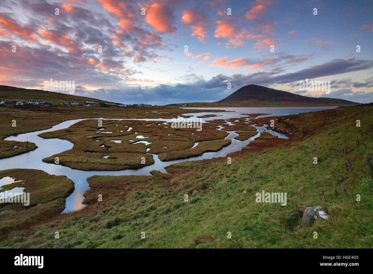 Tramonto a Northton (Tacbh Tuath) Palude Salata sull'Isle of Harris Foto Stock