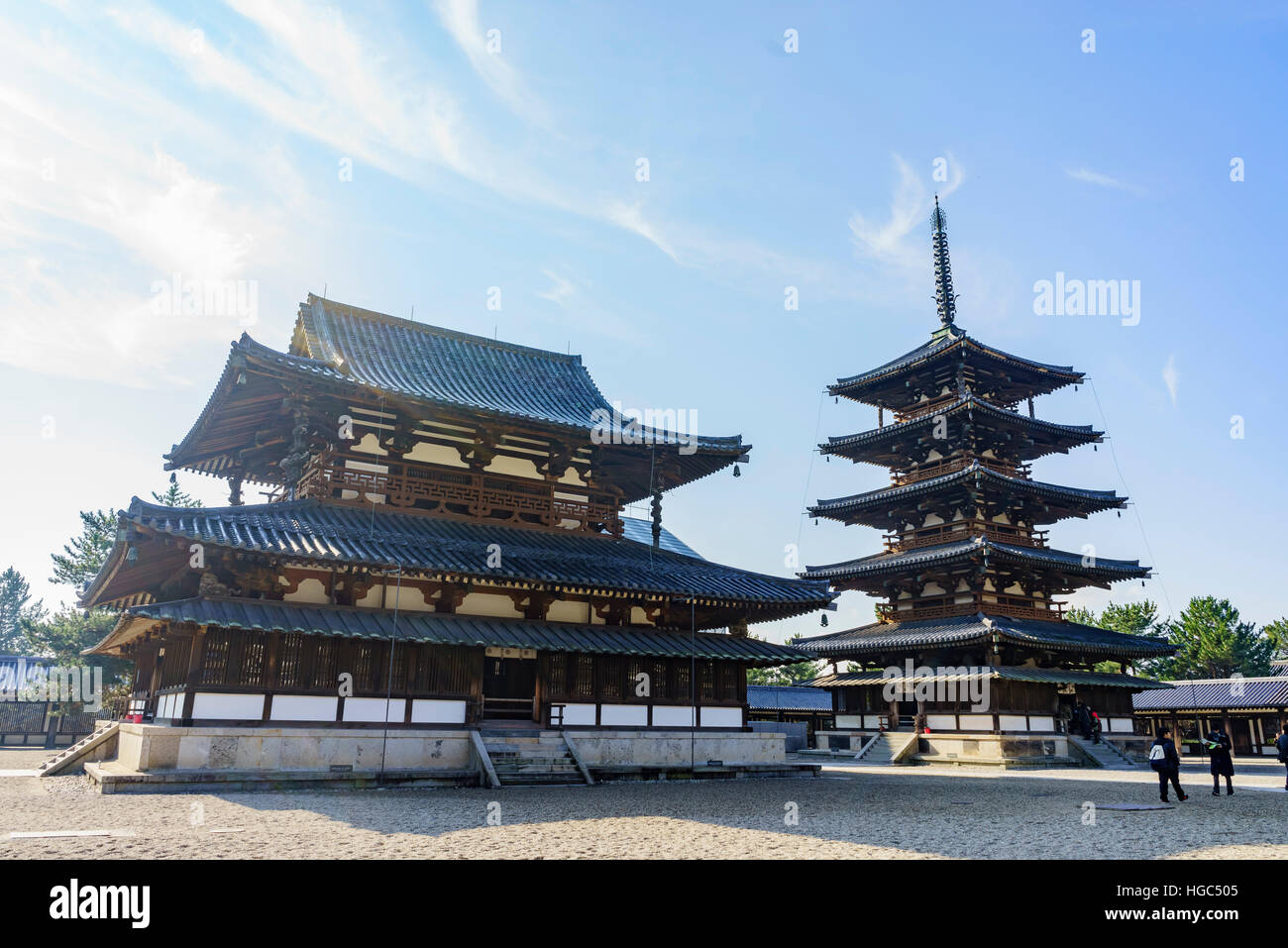 Nara, DIC 17: lo storico Tempio di Horyu Ji (il Tempio della fioritura di Legge) sul dicembre 17, 2016 a Nara, Giappone Foto Stock