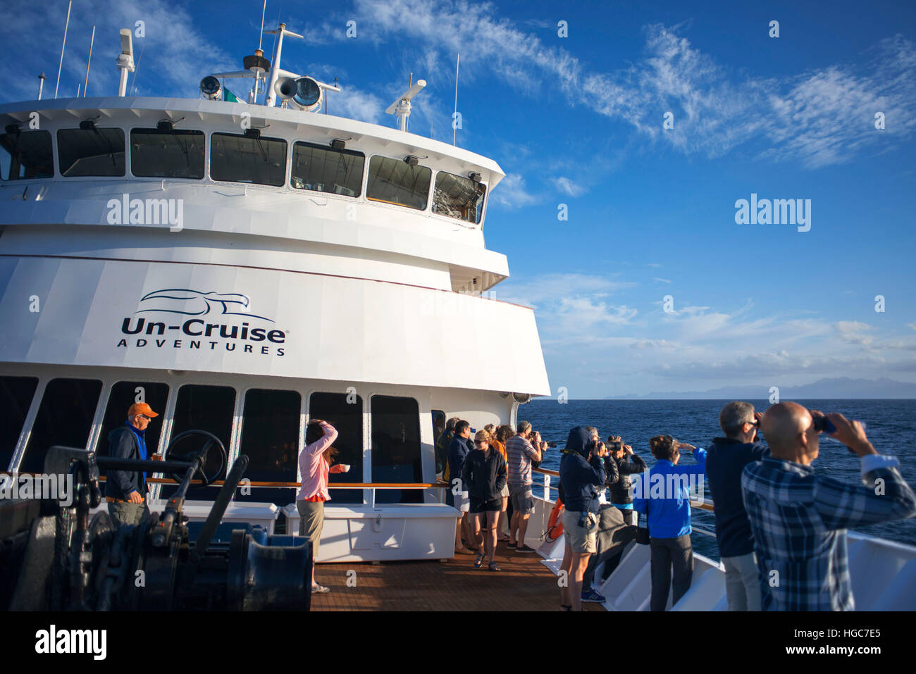 Avvistamenti di balene megattere, in rotta verso Puerto Escondido. Safari si sforzano di crociera in mare di Cortes, Baja California Sur, Messico. Foto Stock