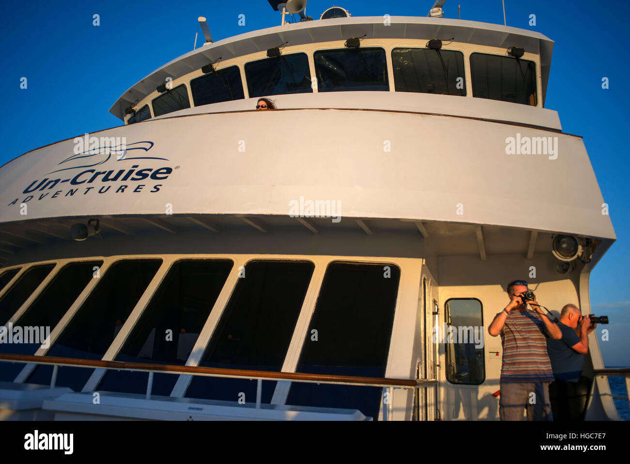 Avvistamenti di balene megattere, in rotta verso Puerto Escondido. Safari si sforzano di crociera in mare di Cortes, Baja California Sur, Messico. Foto Stock