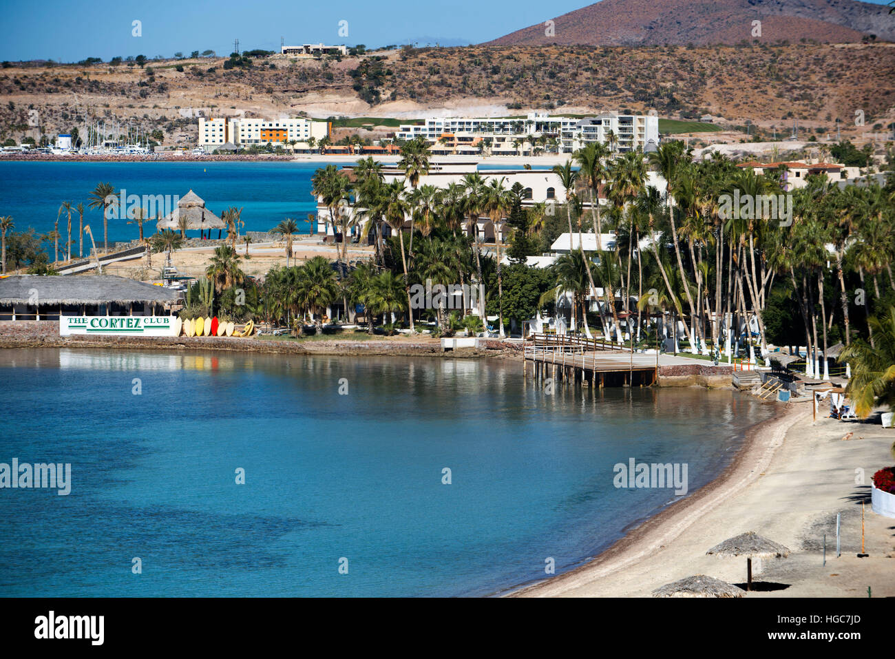 Il Cortez Club e la spiaggia, La Paz, Mare di Cortez, Baja California, Messico. Stabiliti a partire dal 1995, la Cortez Club è diventato il premier Scuba di Foto Stock