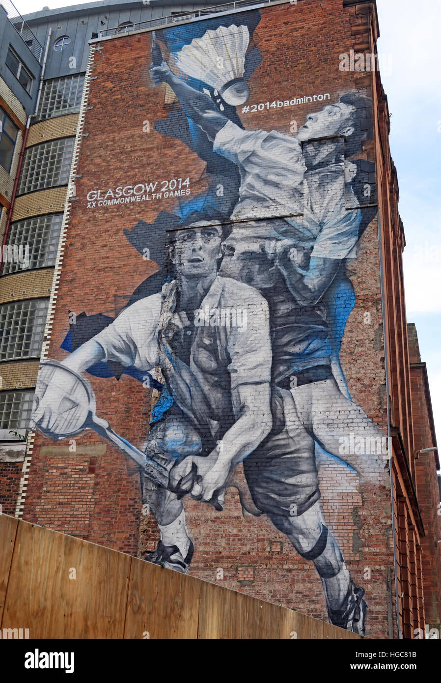 Glasgow commonwealth Games 2014, Badminton murale, centro città, Scozia, Regno Unito, G1 1EJ Foto Stock