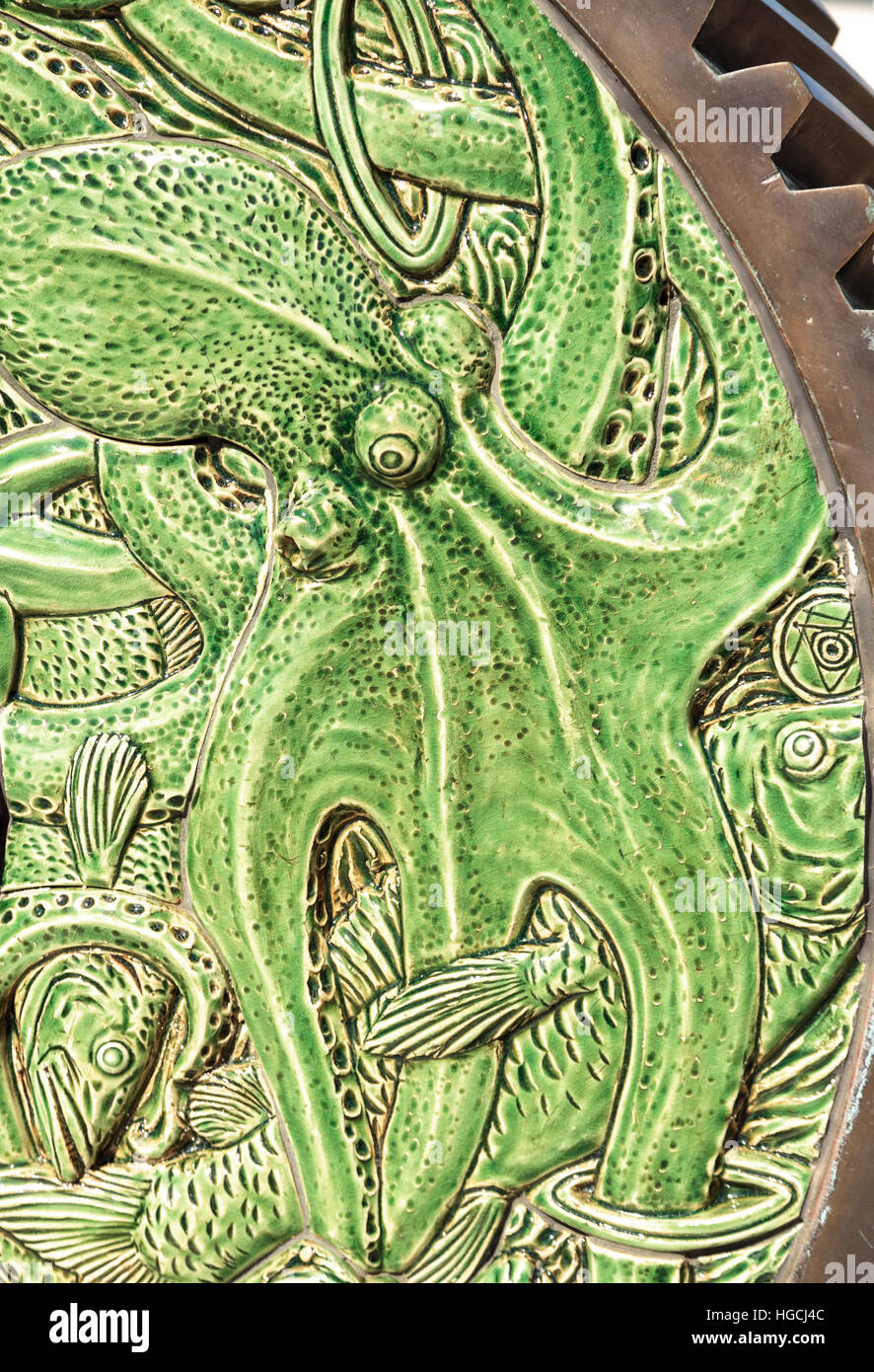 In ceramica verde polpo nautico sfondo pattern Foto Stock