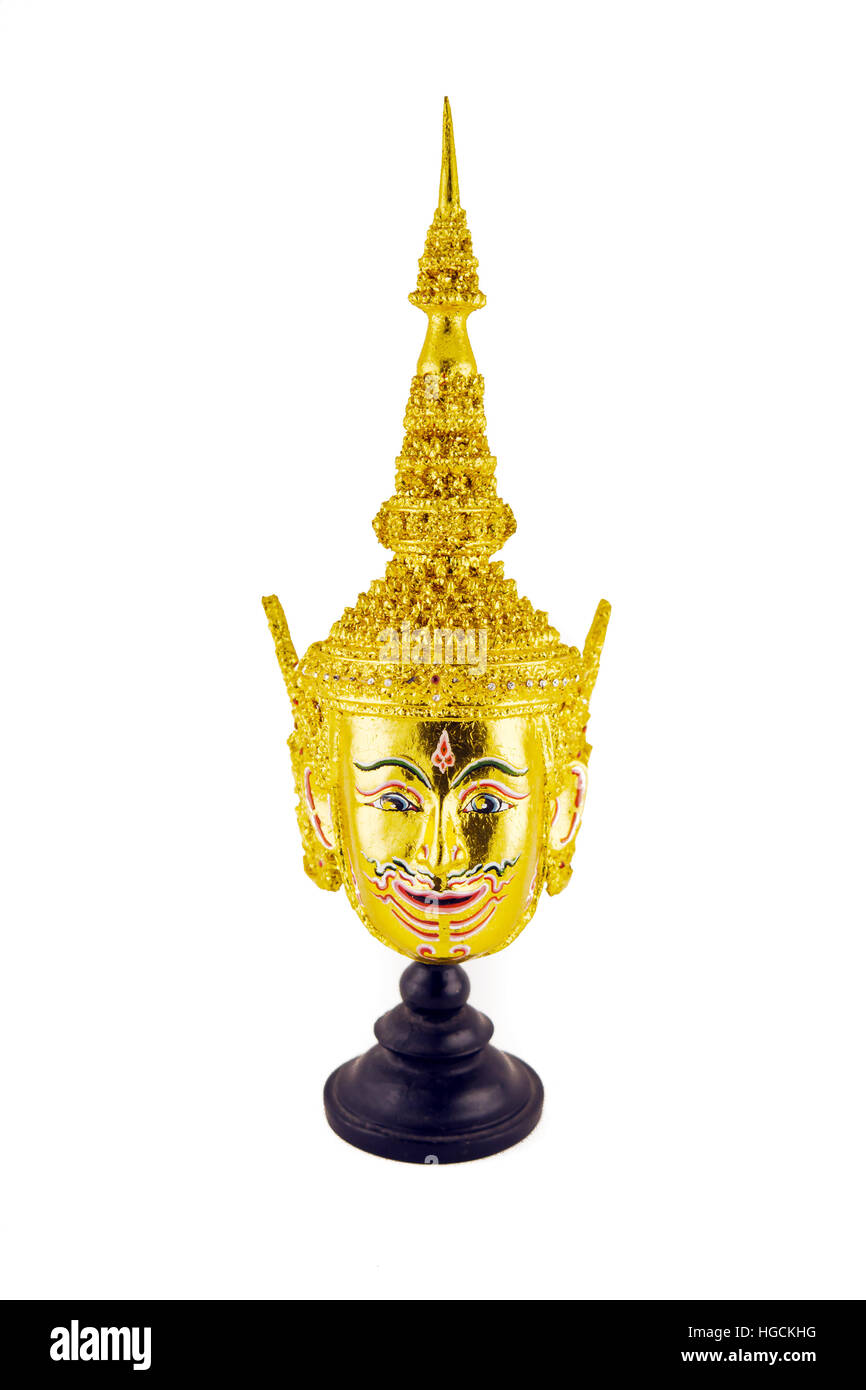 Hua Khon (Antica Thai Mostra maschera di testa) uso in Khon Thai stile classico del Ramayana Storia isolati su sfondo bianco Foto Stock
