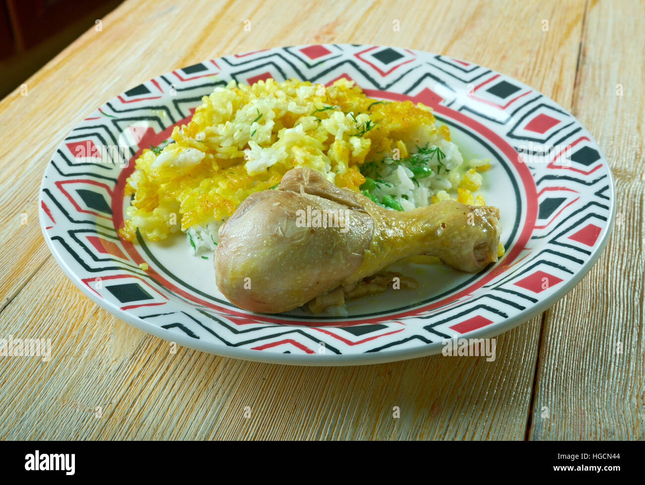 Baghali polo persiano di riso con pollo,Fava Foto Stock