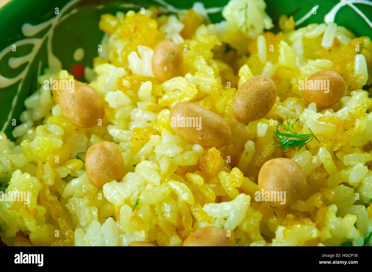 Chitranna basati sulla produzione di riso ampiamente piatto preparato in India del Sud,miscelare riso cotto con una stagionatura speciale chiamato Oggarane o Gojju Foto Stock
