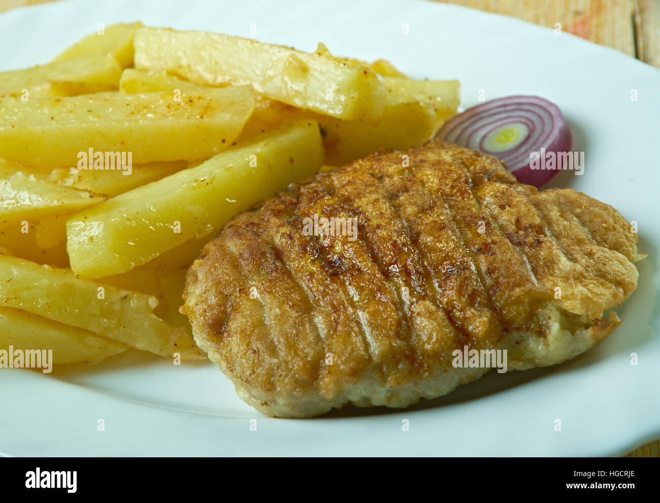 Re nervatura comunemente il cibo servito nel pesce e patatine negozi in Scozia e Inghilterra settentrionale. Foto Stock
