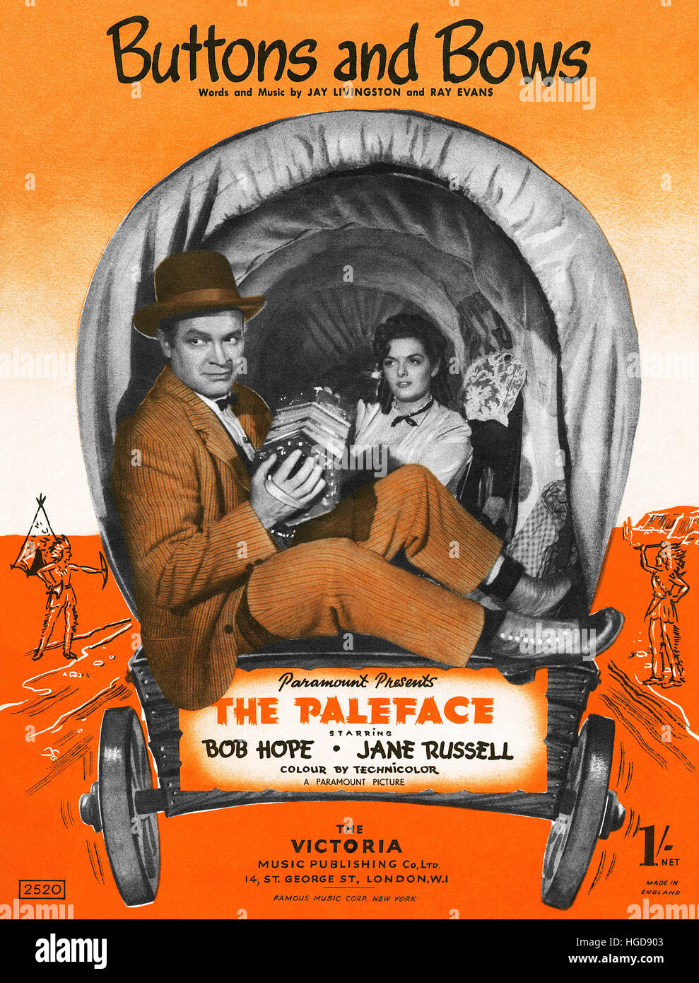 1948 British spartiti per Jay Livingston e Ray Evans' canzone i pulsanti e gli archetti dal film La Paleface Protagonisti Bob Hope e Jane Russell Foto Stock