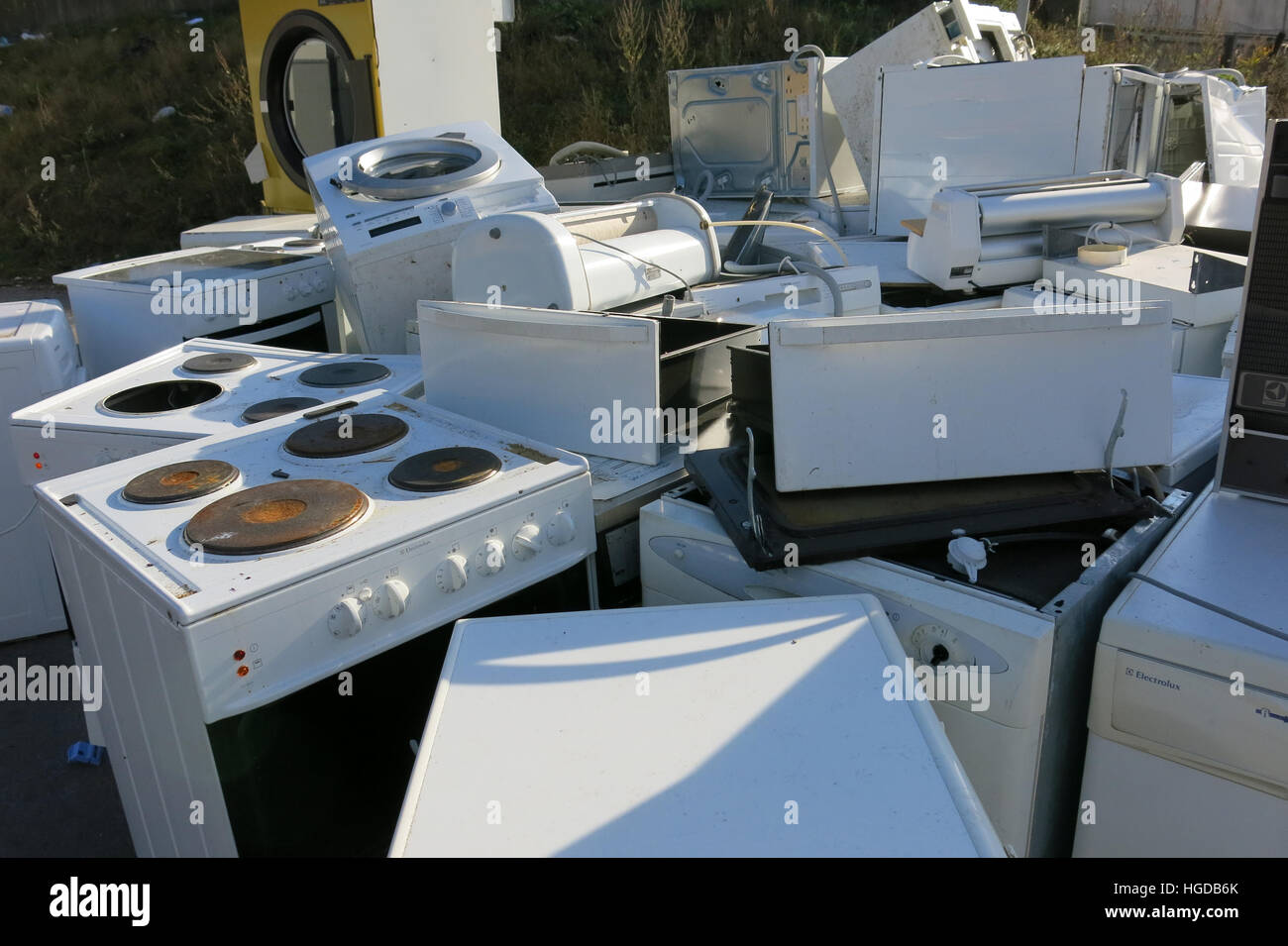 Riciclaggio di rottami elettronici in luogo Foto Stock