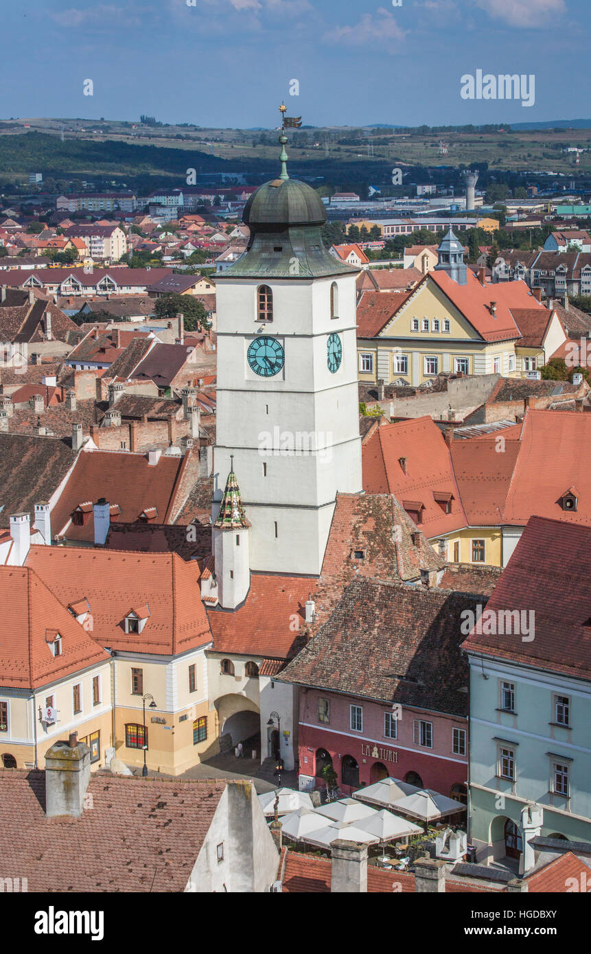 La Romania, Sibiu, Città Vecchia, Sfatului Tower Foto Stock