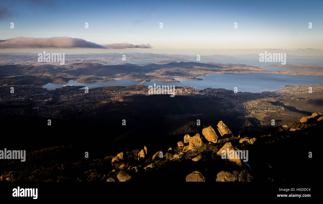 Vista dal Monte Wellington affacciato Hobart, Tasmania, Australia Foto Stock