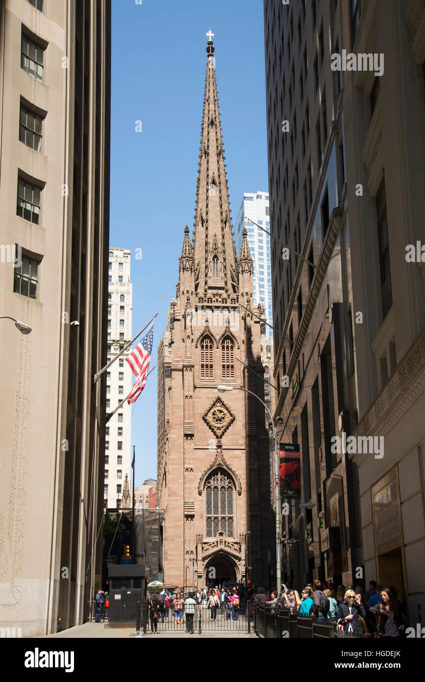 Costa est, New York Manhattan, il quartiere finanziario, la Chiesa della Trinità Foto Stock