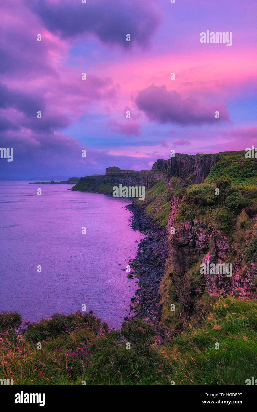 La Scozia, Ebridi arcipelago, isola di Skye, Costa a Kilt Rock Foto Stock