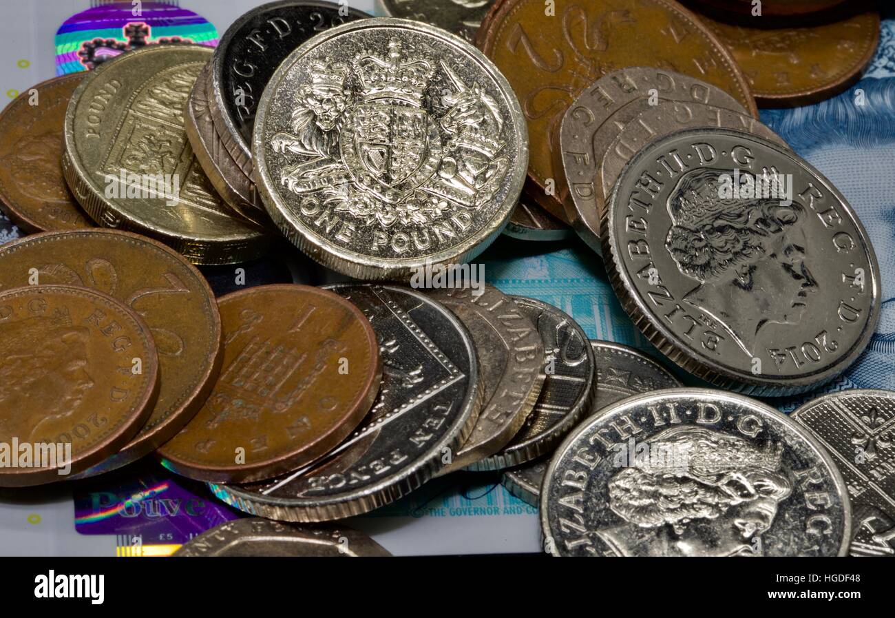 Collezione di monete Britanniche Foto Stock