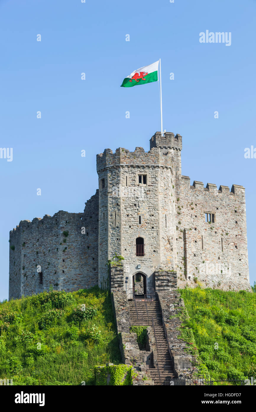 Il Galles, Cardiff, Castello di Cardiff, il normanno tenere Foto Stock