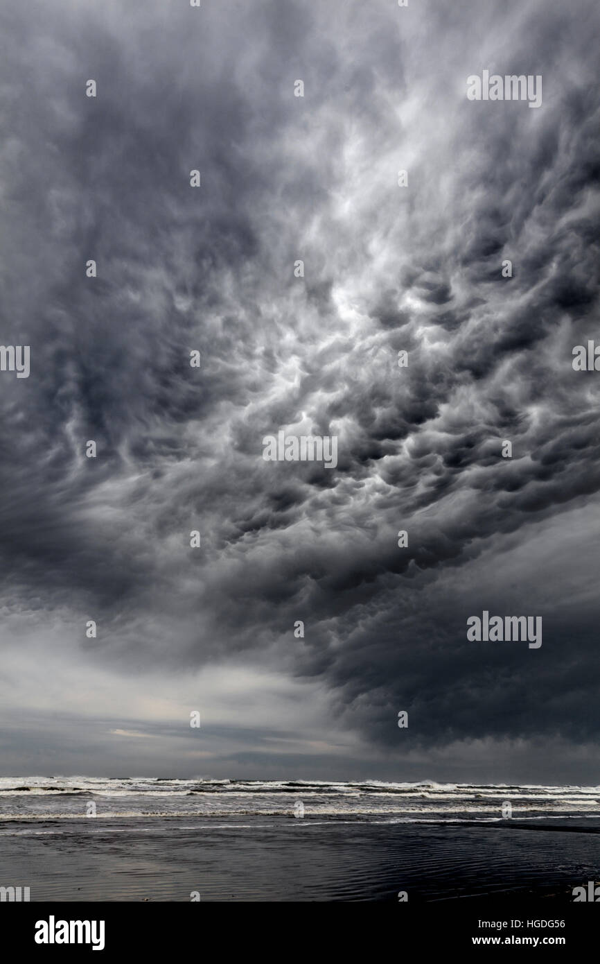 WA11969-00...WASHINGTON - nuvole temporalesche su Kalaloch Beach nel Parco Nazionale di Olympic. Foto Stock