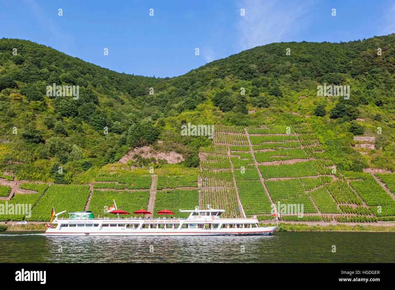 In Germania, in Renania Palatinato, Moselle, crociera in barca e vigneti Foto Stock