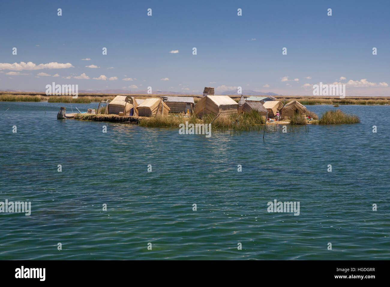 Uros, reed island, il lago Titicaca, Foto Stock