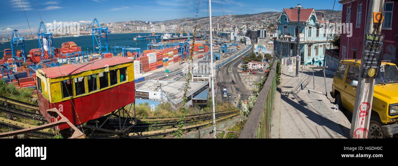 La funicolare nella città di Valparaiso Foto Stock
