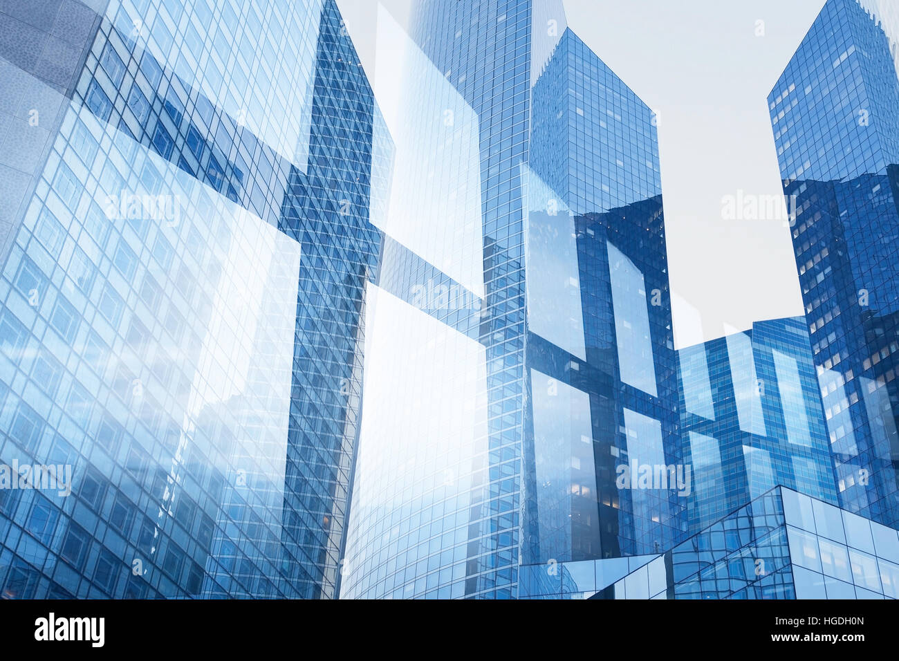 Abstract business interno, sfondo finestra blu doppia esposizione, tecnologia Foto Stock