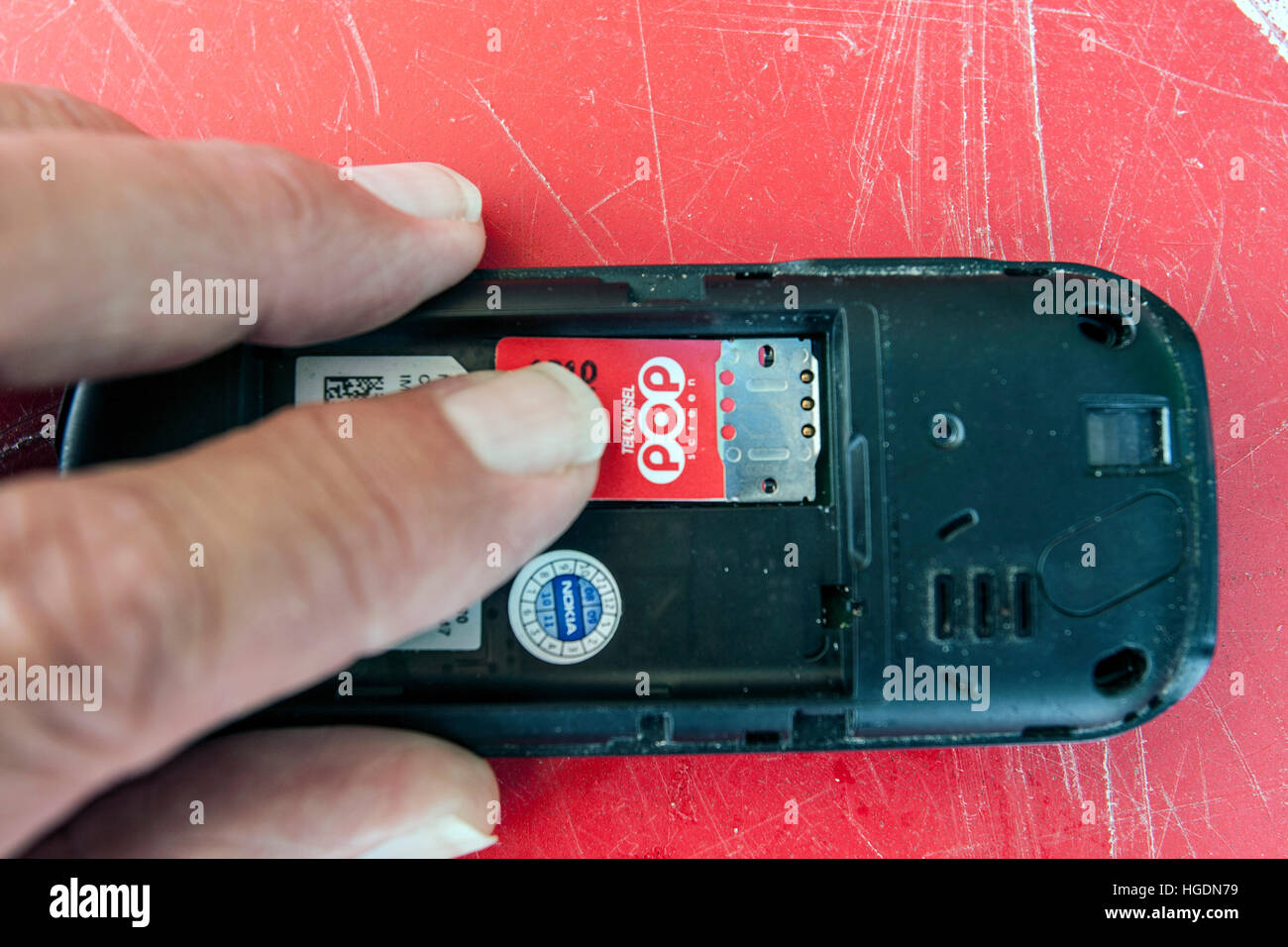 Mobile phone SIM card Bali Indonesia Foto Stock