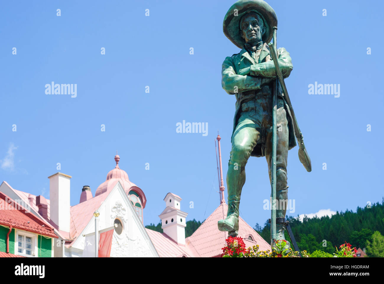 Mariazell: Arciduca Johann statua, Obere Steiermark, Steiermark, Stiria, Austria Foto Stock