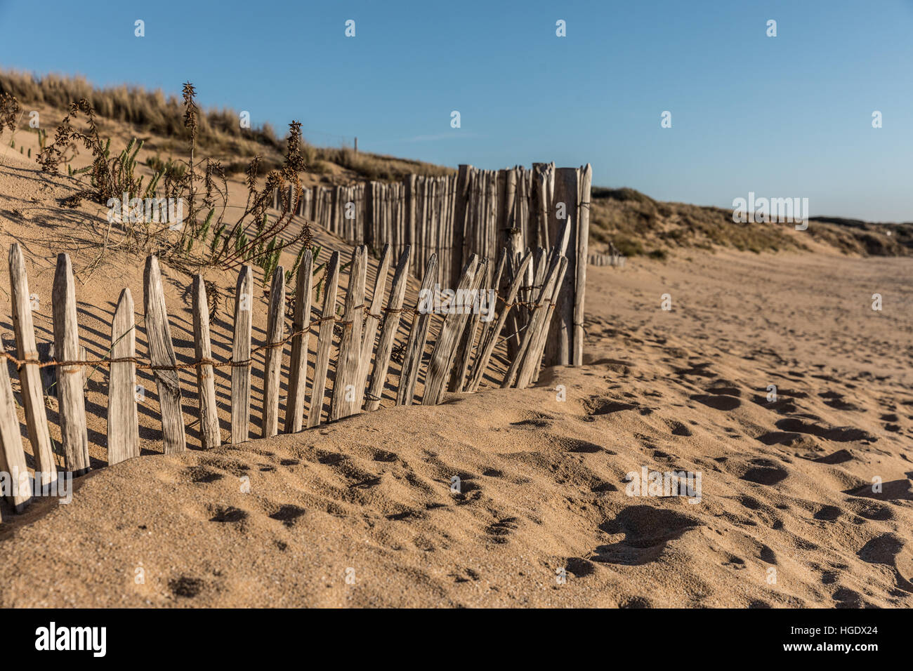 Recinzione sulla spiaggia di La miniera Foto Stock