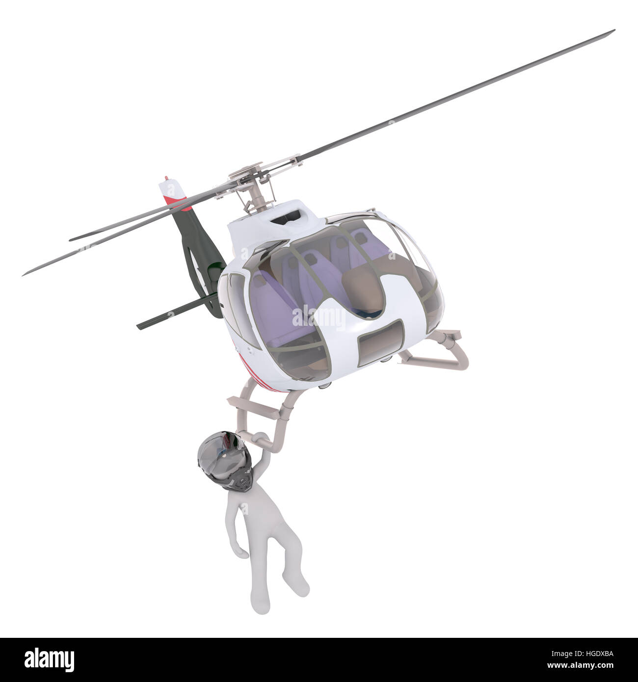 3D reso figura appeso unmanned elicottero indossando il casco Foto Stock