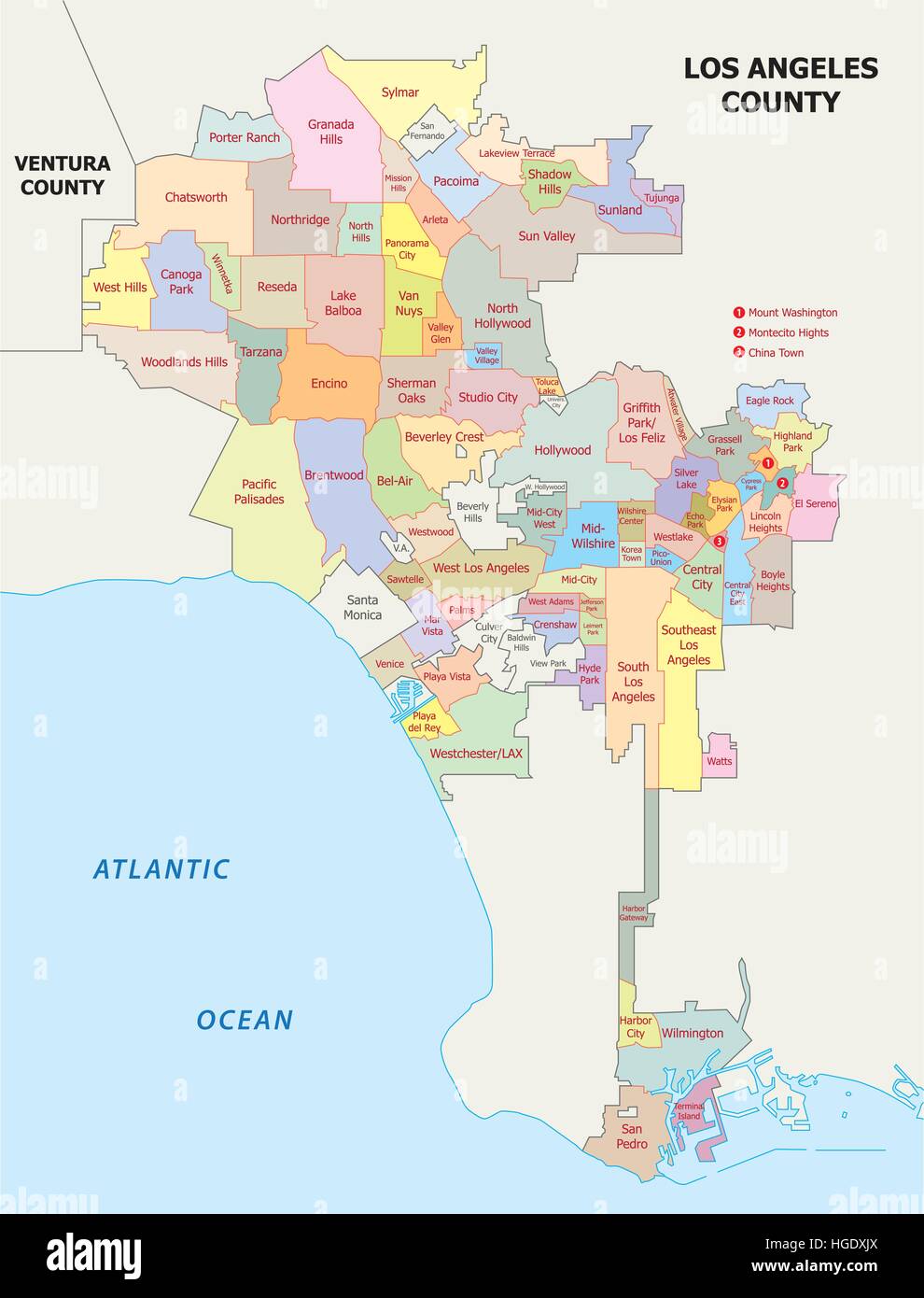 Los Angeles mappa amministrativa Illustrazione Vettoriale