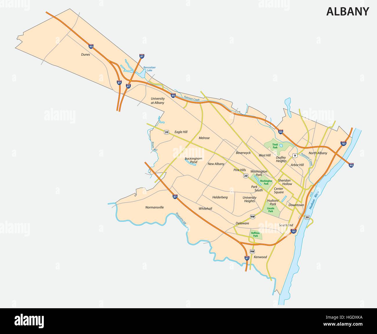 Mappa di Albany la capitale dello stato americano del New York Illustrazione Vettoriale