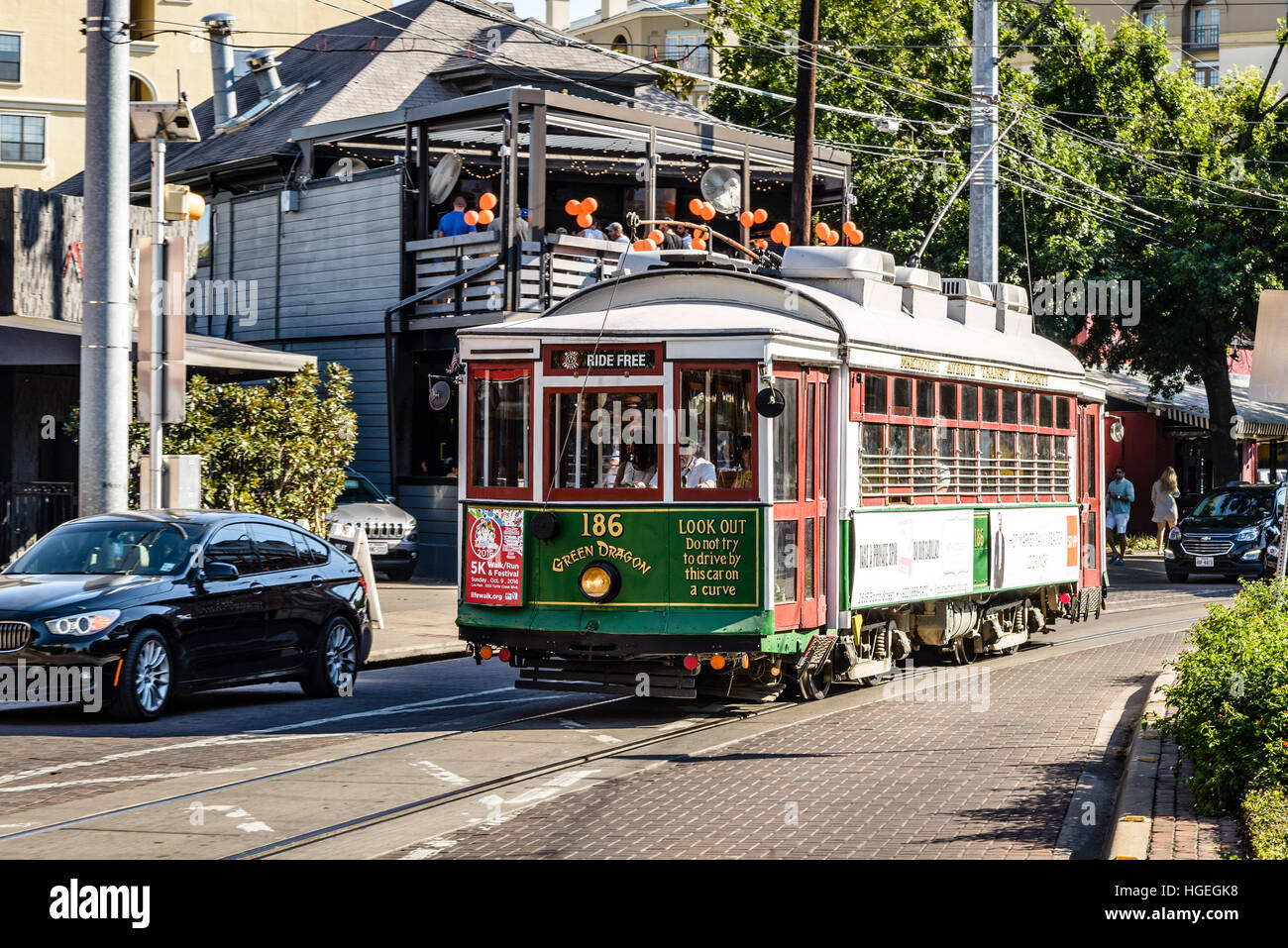 Green Dragon linee M carrello vintage, McKinney Avenue, Dallas, Texas Foto Stock